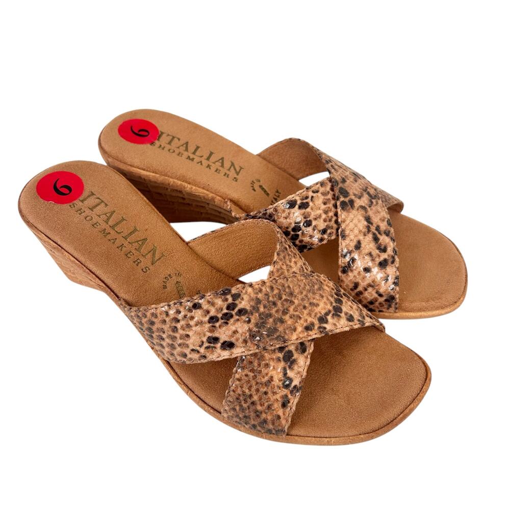 Italian Shoemaker Snakeskin Print Criss Cross Wedges Sz 6